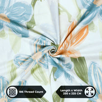 Metro Gold 190 TC Cotton White & Light Blue Double Bedsheet with Pillow Covers