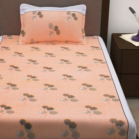 144 TC Microfiber Peach Leaf Single Size bedsheet with 1 Pillow Cover