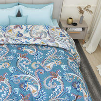 180 GSM Blue Floral Microfiber Fusion Reversible Double / Single Comforter