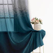 2 Pcs Teal & White Sheer Window / Door / Semi Long Door/ Long Door Curtains