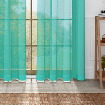 2 Pcs Mint Green Sheer Transparent Polyester Linen Sheer Window | Door | Long Door Curtains