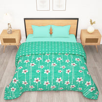 180 GSM Ocean Green Floral/Motif Microfiber Fusion Reversible Double Comforter