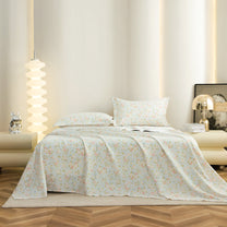 Story@home 300 TC Air Cotton Microfiber Light Blue & Peach King Size Floral Bedsheet with 2 Pillow Covers