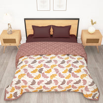 180 GSM Beige & Yellow Floral Microfiber Fusion Reversible Double Comforter