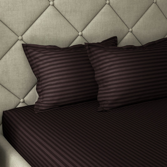 Story@Home 300 TC Brown Microfiber Fitted Bedsheet with 2 Pillow Covers