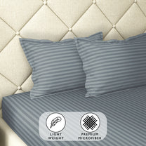 Story@Home 300 TC Dark Grey Microfiber Fitted Bedsheet with 2 Pillow Covers