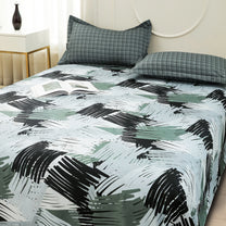 Story@home 240 TC Army Green Abstract Double Size Bedsheet With 2 Pillow Covers