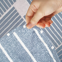 Sofa Throw Cover Combo – 2 Pcs 1 Seater and 1 Pc 3 Seater Greyish Blue Geometric & Stripes Pattern with Pocket by Story@Home