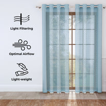 2 Pcs Bluish Grey Sheer Transparent Linen Sheer Window | Door | Semi Long Door | Long Door Curtains