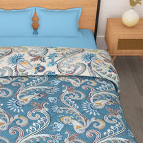 180 GSM Blue Floral Microfiber Fusion Reversible Double / Single Comforter