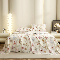 Story@home 300 TC Cloud Cotton Microfiber White King Size Floral Bedsheet with 2 Pillow Covers