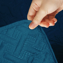 Sofa Throw Cover Combo – 2 Pcs 1 Seater and 1 Pc 3 Seater Navy Blue Solid Pattern with Pocket by Story@Home