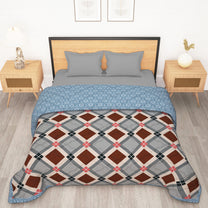 180 GSM Beige & Grey Abstract Microfiber Fusion Reversible Double Comforter