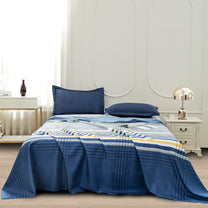 Story@home 240 TC Dark Blue Stripes Double Size Bedsheet With 2 Pillow Covers