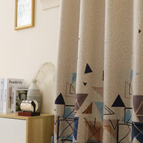 2 Pcs Ivory Geometric Digital Faux Silk Medium room Darkening Window | Door | Long Door Curtains