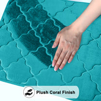 2 Units Encore Memory Foam Quatre Foil Cyan Blue Doormat