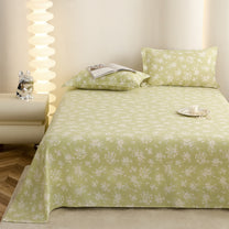 Story@home 300 TC Air Cotton Microfiber Green & White King Size Floral Bedsheet with 2 Pillow Covers