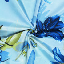 2 Pcs Blue Nature Floral Print Polyester Window and Door Curtains