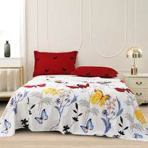 Story@home 240 TC White Butterfly Print Double Size Bedsheet With 2 Pillow Covers