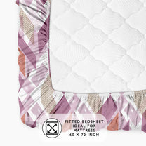Arena 186 TC Mauve & Pink Queen Size Fitted Bedsheet With 2 Pillow Cover