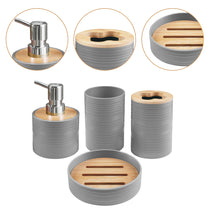 Story@Home Grey 4 Pcs Bamboo Bathroom Accessories Set - Toothbrush Holder, Soap Dispenser, Tumbler and Soap Dish