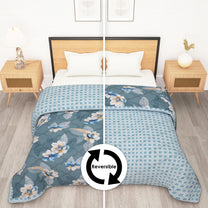 180 GSM Grey Floral Microfiber Fusion Reversible Double Comforter