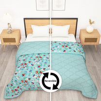180 GSM Blue Floral Microfiber Fusion Reversible Double Comforter