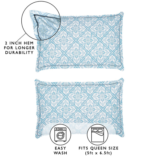 Arena 160 TC Cream & Blue Floral Double Size Bedsheet With 2 Pillow Cover