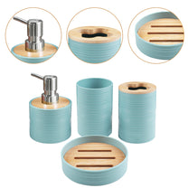 Story@Home Teal 4 Pcs Bamboo Bathroom Accessories Set - Toothbrush Holder, Soap Dispenser, Tumbler and Soap Dish