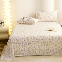 Story@home 300 TC Air Cotton Microfiber White & Purple King Size Floral Bedsheet with 2 Pillow Covers