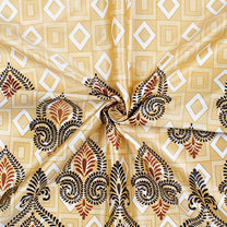 2 Pcs Dark Brown & Ivory Nature Ethnic Print Polyester Window,Door & Long Door  Curtains