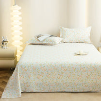 Story@home 300 TC Air Cotton Microfiber Light Blue & Peach King Size Floral Bedsheet with 2 Pillow Covers