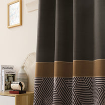 2 Pcs Dark Brown Abstract Digital Faux Silk Medium room Darkening Window | Door | Long Door Curtains