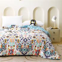 240 GSM White Aztec Boho Microfiber Reversible Double Comforter