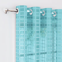 2 Pcs Cyan Blue Sheer Transparent Linen Sheer Window | Door | Semi Long Door | Long Door Curtains