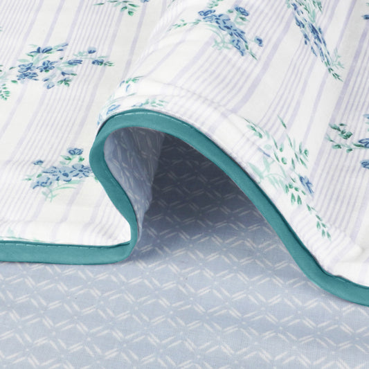 Super Soft Cambric Cotton White & Light Blue Geometric Double Dohar