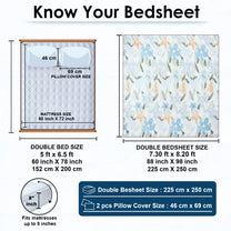 Metro Gold 190 TC Cotton White & Light Blue Double Bedsheet with Pillow Covers