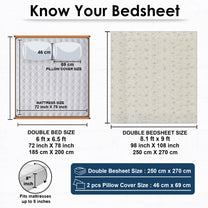 Cloud Cotton King Bedsheet — Off White & Grey · 210 TC · with 2 Pillow Covers