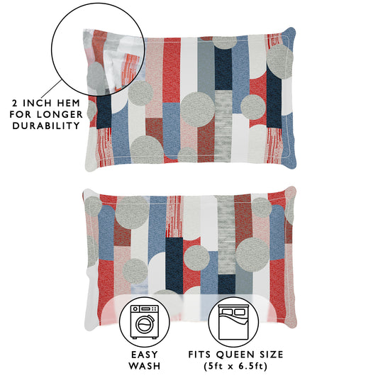 Arena 160 TC Grey & Red Graphic Double Size Bedsheet With 2 Pillow Cover