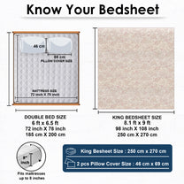 Story@home 240 TC Air Cotton Microfiber Light Purple & Off White King Size Floral Bedsheet with 2 Pillow Covers