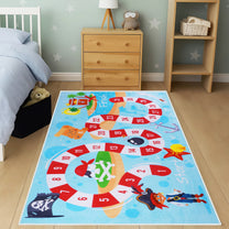 Story@Home Sky Blue Sea Pirate Design Printed Carpet With Anti-Skid Back For Kids