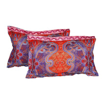 Boho Styled 240 TC Purple & Orange Motif Double Size Bedsheet With 2 Pillow Covers