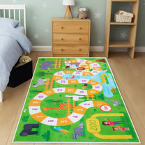 Story@Home Green Zoo Animals Design Printed Carpet With Anti-Skid Back For Kids