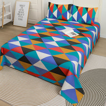 Ventura 144 TC 100% Cotton Blue & Orange Triangles Double Bedsheet