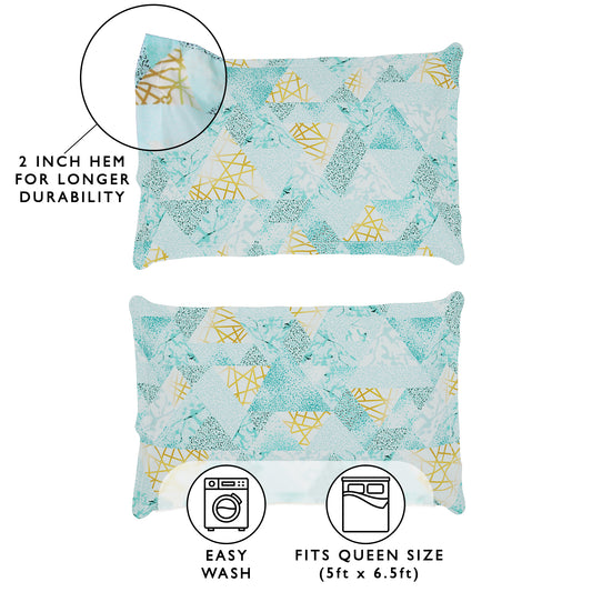 Arena 160 TC Multicolor Geometric Double Size Bedsheet With 2 Pillow Cover