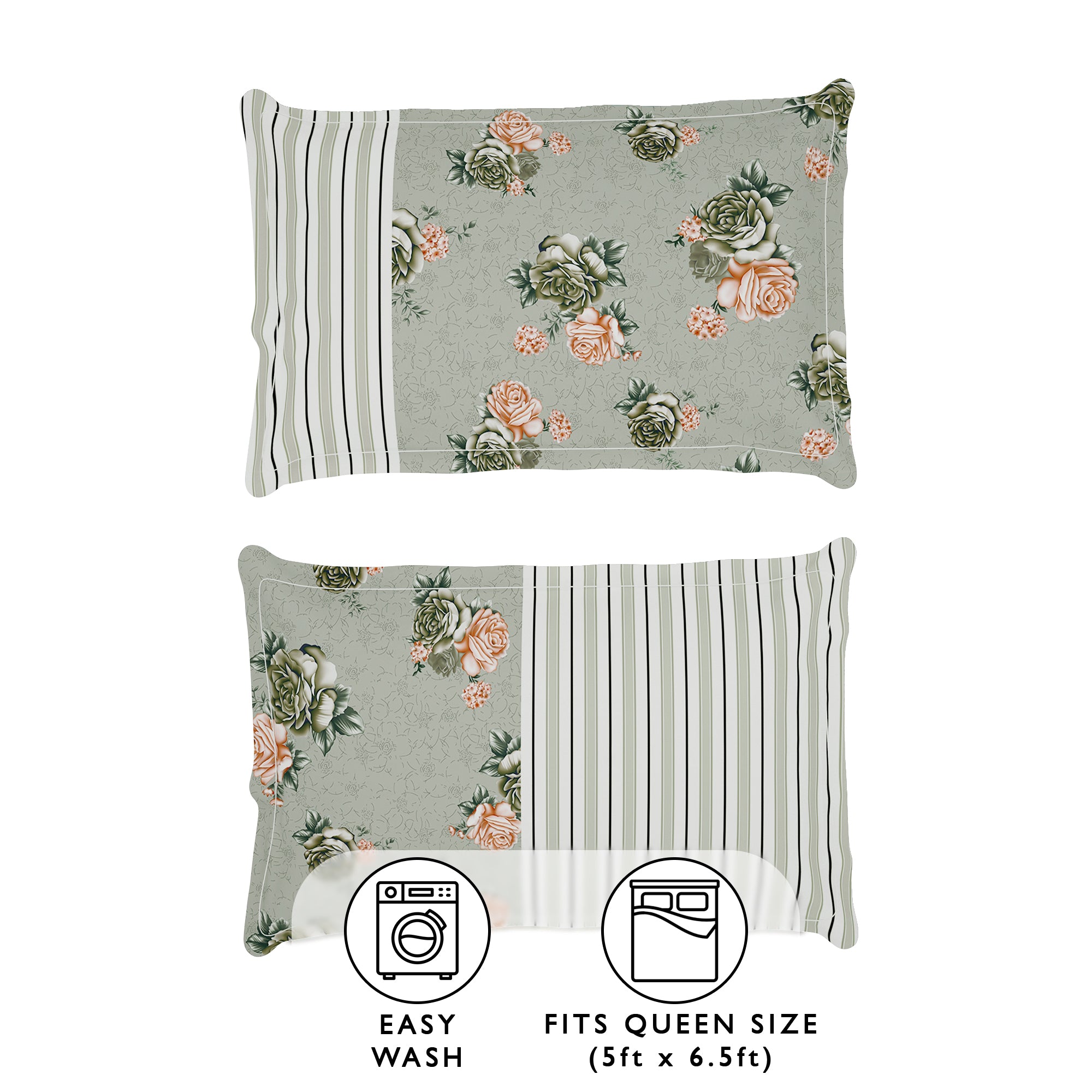 Story@Home 2 Pcs Arena Microfiber Double Bedsheets Combo With 4 Pillow Covers - Grey & Mint Green