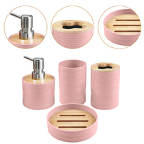 Story@Home Peach 4 Pcs Bamboo Bathroom Accessories Set - Toothbrush Holder, Soap Dispenser, Tumbler and Soap Dish