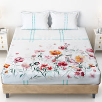 Story@home 240 TC Talespun Gold Microfiber White & Pink King Size Floral Bedsheet with 2 Pillow Covers