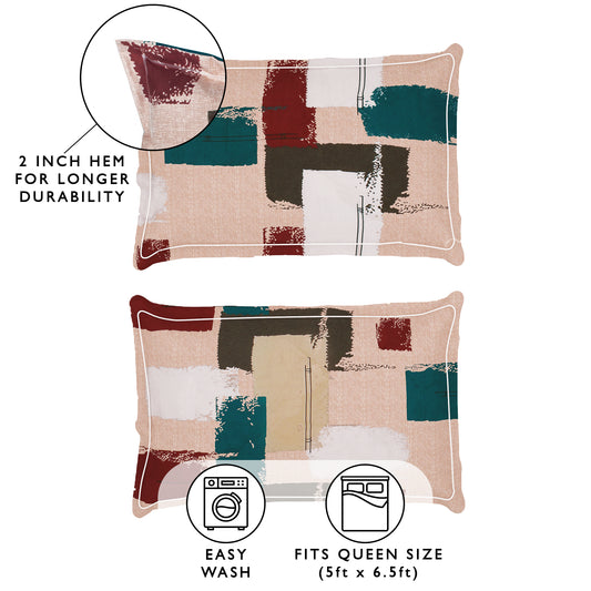 Arena 160 TC Peach Abstract Double Size Bedsheet With 2 Pillow Cover