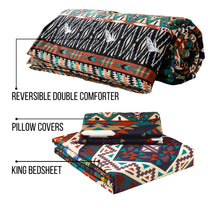 Double Bedsheet & Double Comforter Combo - Beige & Black  Abstract Microfiber Bedding Set